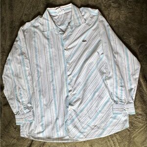 Lacoste Blue and White Striped Shirt Size XL